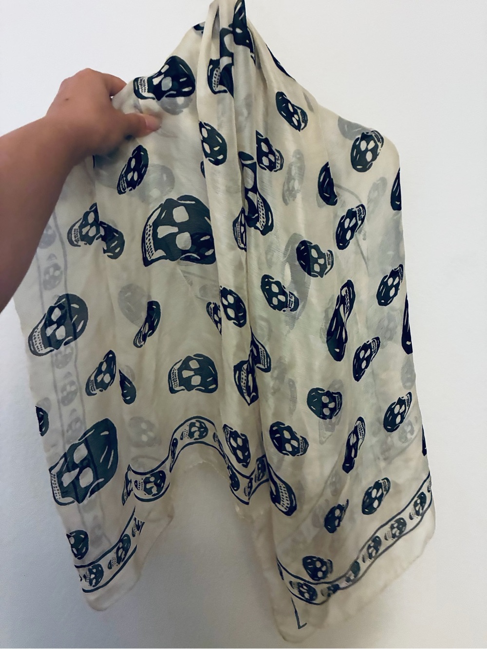 Alexander McQueen Black Skull Print Sheer Scarf on White